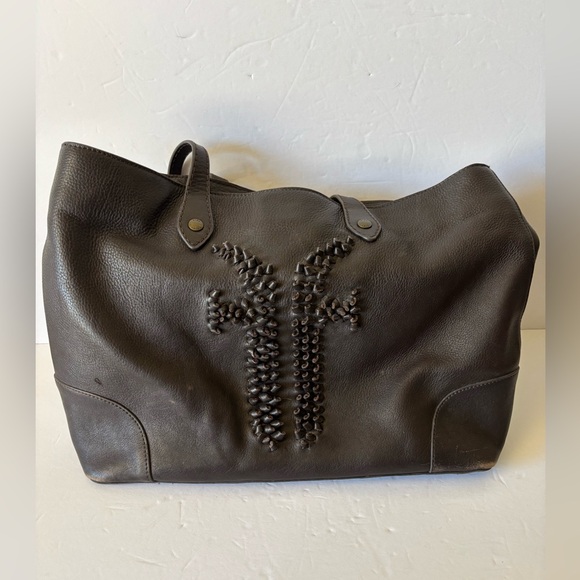 FRYE Sienna Shopper Brown Leather Logo Tote - Picture 3 of 8